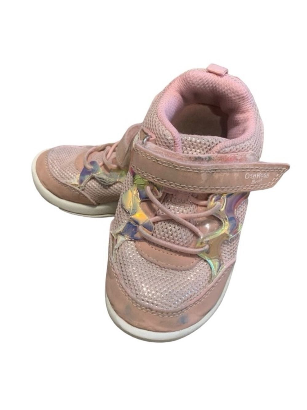 OshKosh B’gosh kids pink shiny sneakers shoes slip-on Velcro closure toddler 8